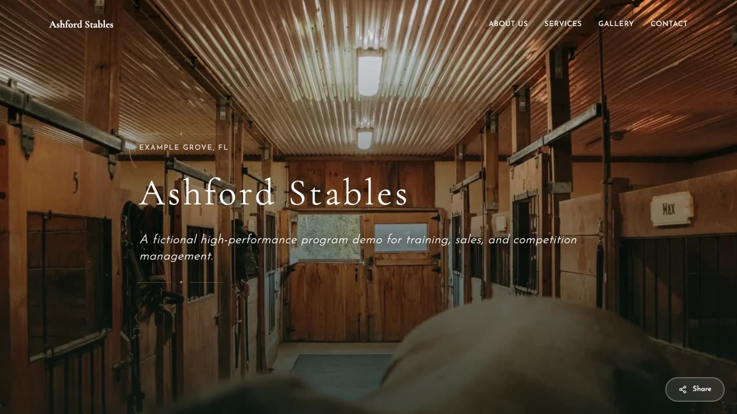 A barn website built with BarnLinking, shown as a demonstration site