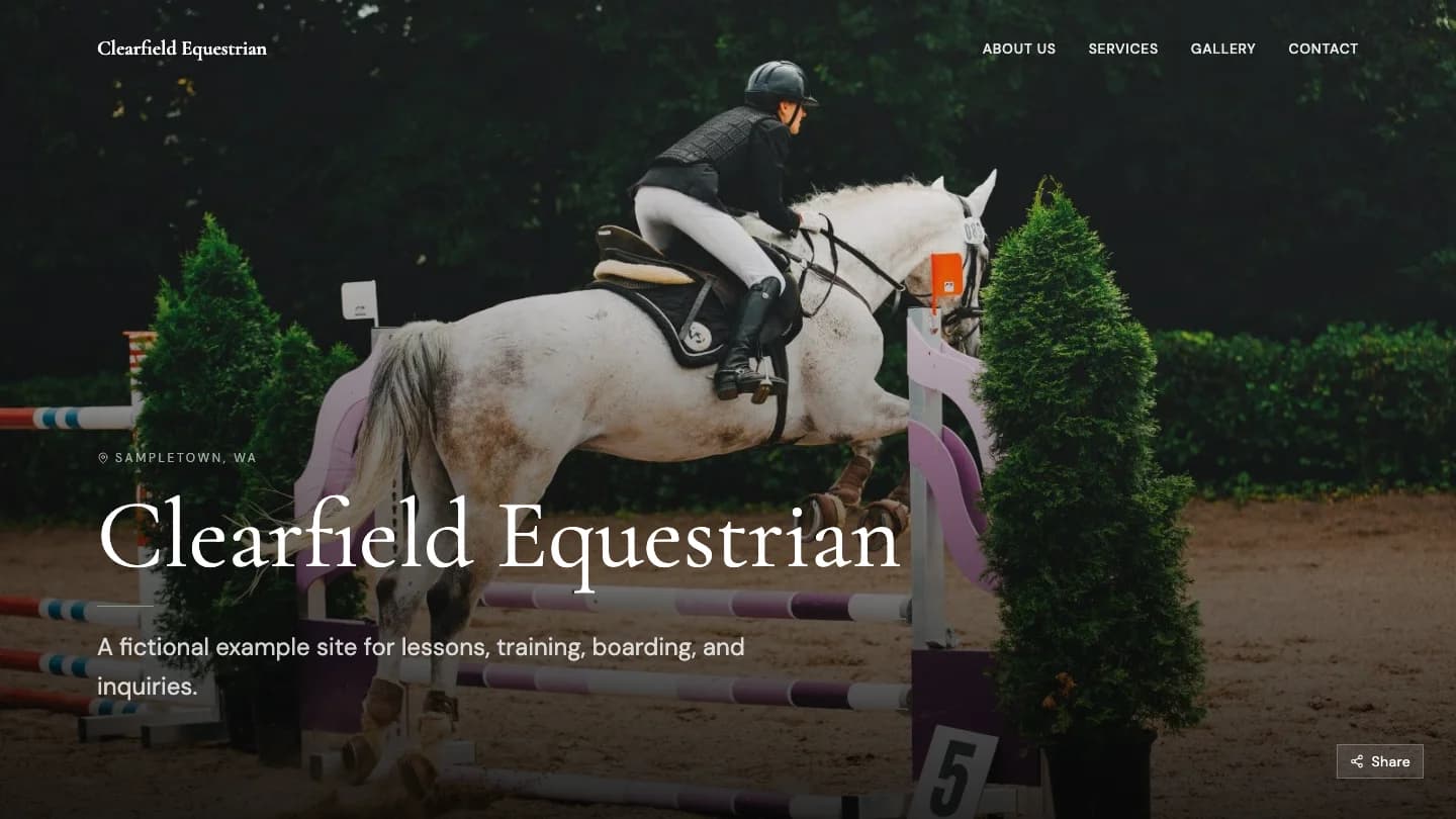 An equestrian business website created with BarnLinking