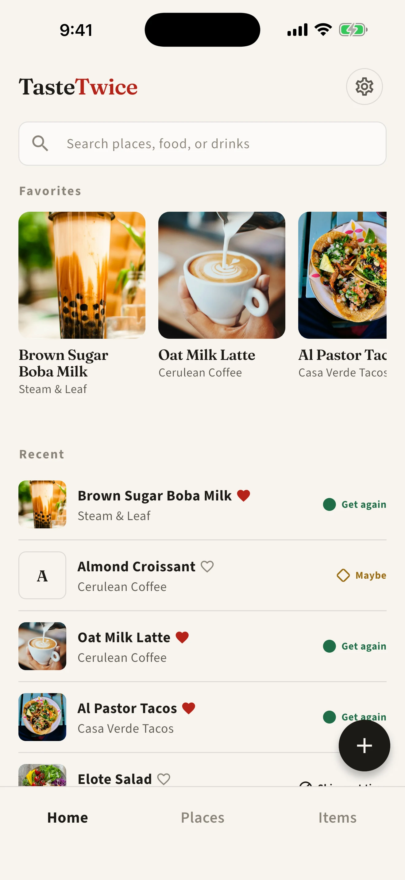 TasteTwice home screen